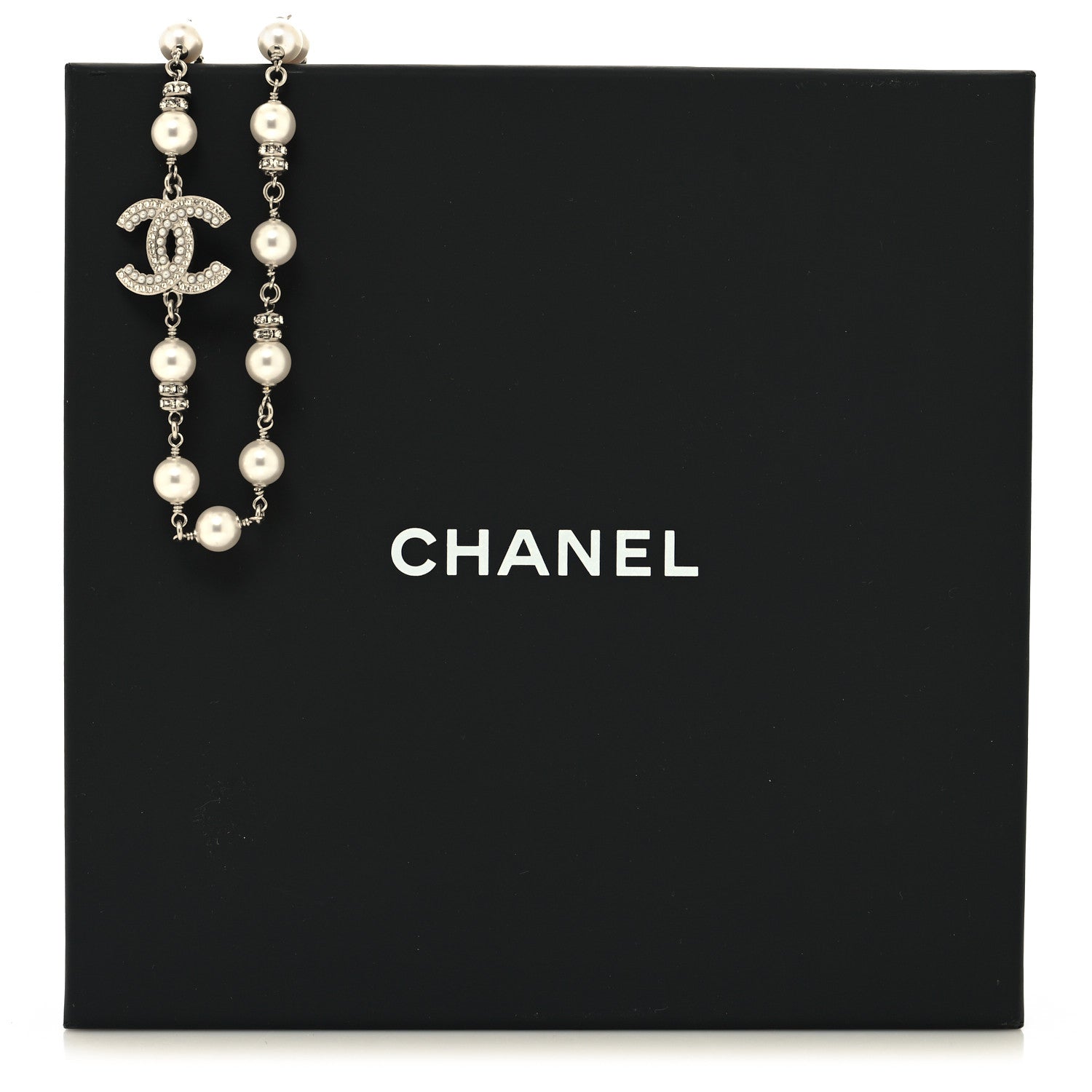 Chanel Pearl Crystal CC Necklace Silver 6 of 6