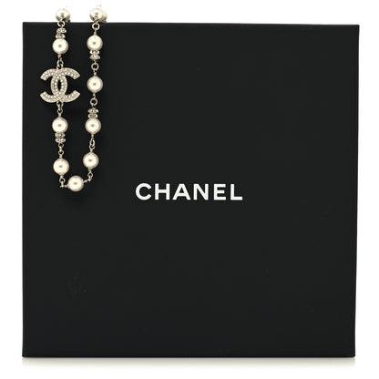 Chanel Pearl Crystal CC Necklace Silver 6 of 6