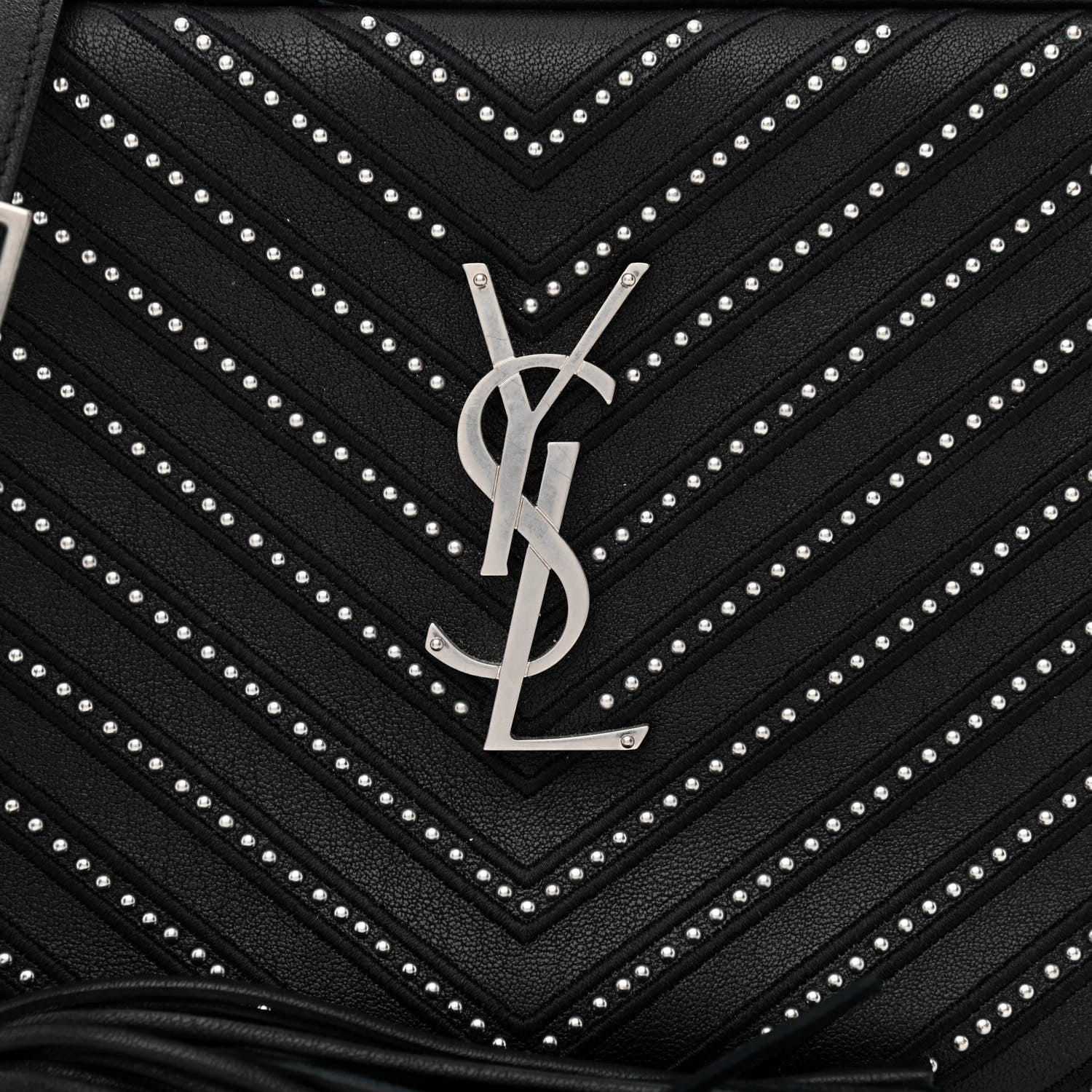 Saint Laurent Calfskin Studded Matelasse Monogram Lou Camera Bag Black 8 of 10