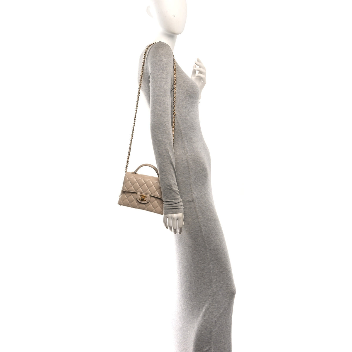 Lambskin Quilted Small Flap Top Handle Bag Beige