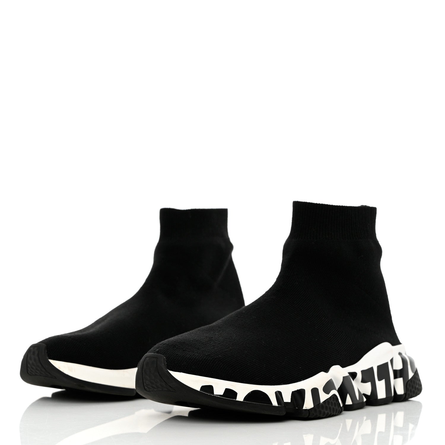 Balenciaga Neoprene Knit Speed Graffiti Sneakers 39 Black White 3 of 12