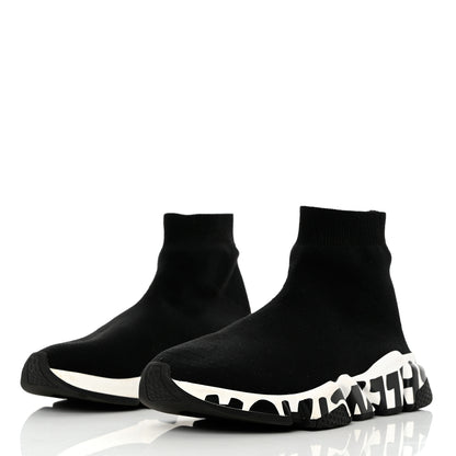 Balenciaga Neoprene Knit Speed Graffiti Sneakers 39 Black White 3 of 12