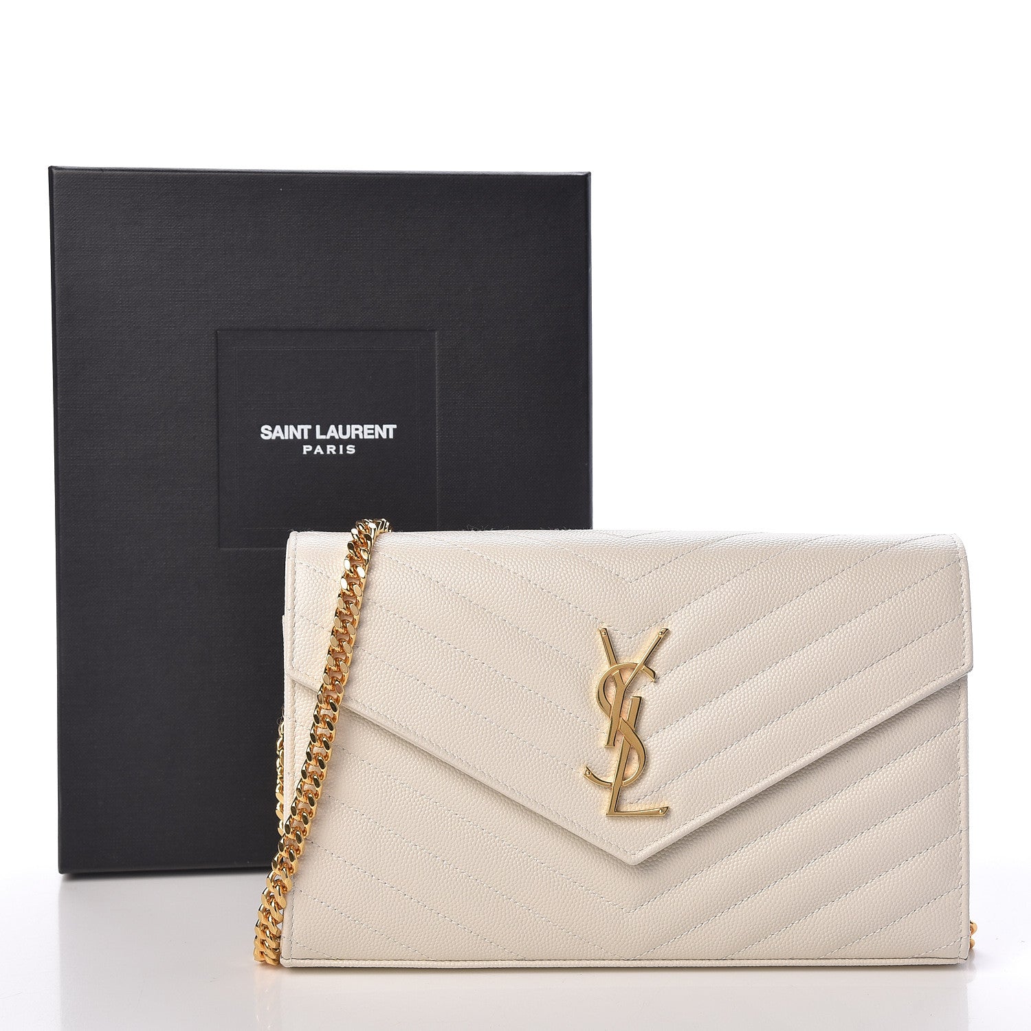 Saint Laurent Grain De Poudre Matelasse Chevron Monogram Chain Wallet Porcellana 11 of 11