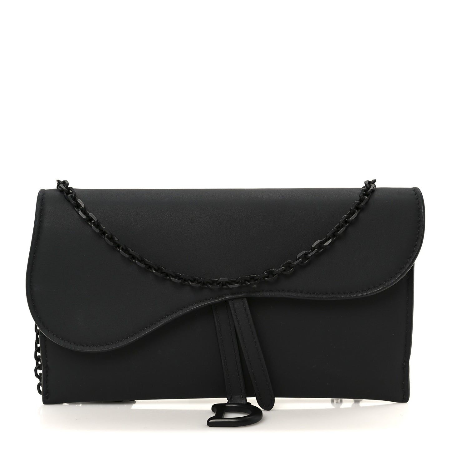 Ultra Matte Calfskin Saddle Chain Wallet Pouch Black