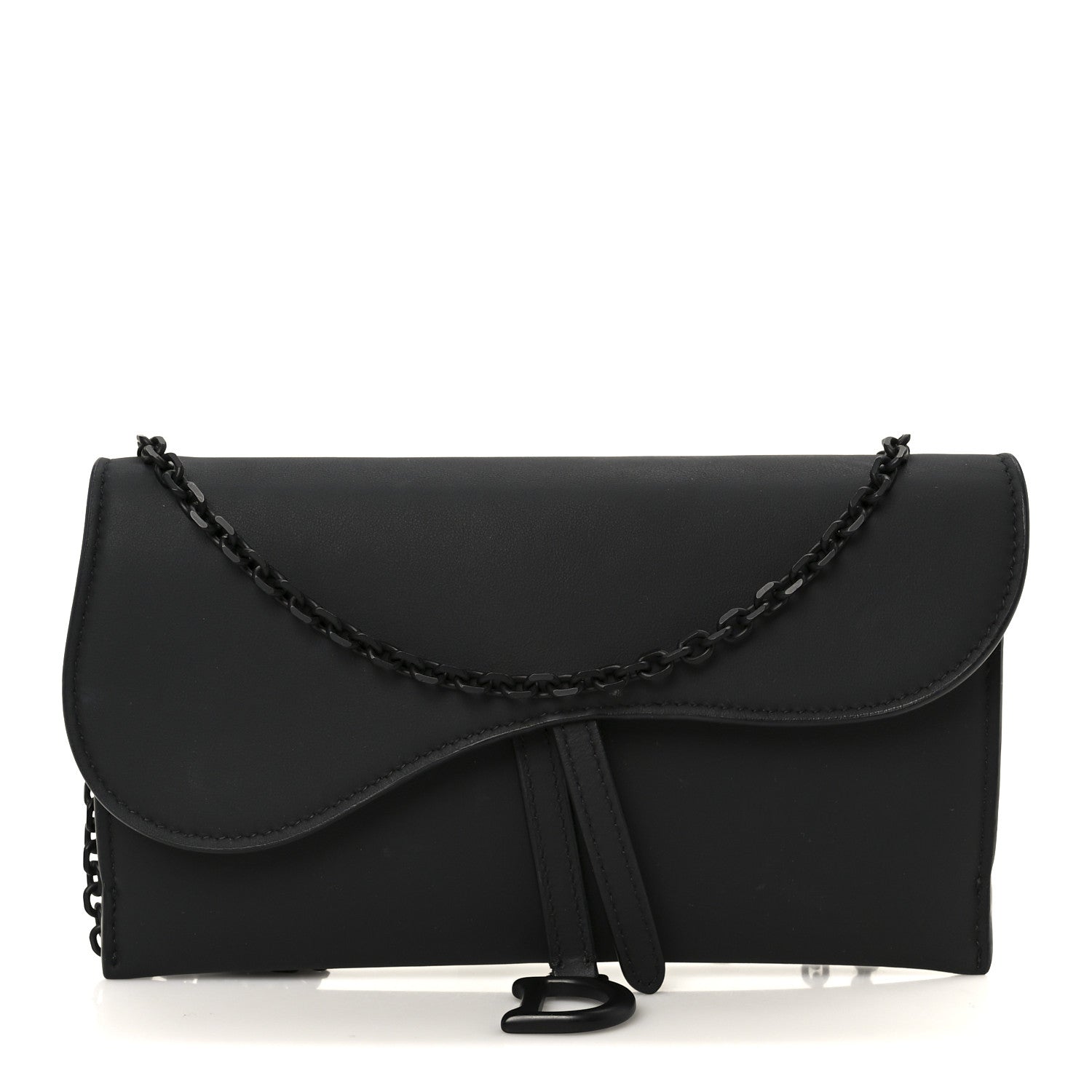 Christian Dior Ultra Matte Calfskin Saddle Chain Wallet Pouch Black 1 of 13