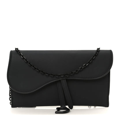 Christian Dior Ultra Matte Calfskin Saddle Chain Wallet Pouch Black 1 of 13