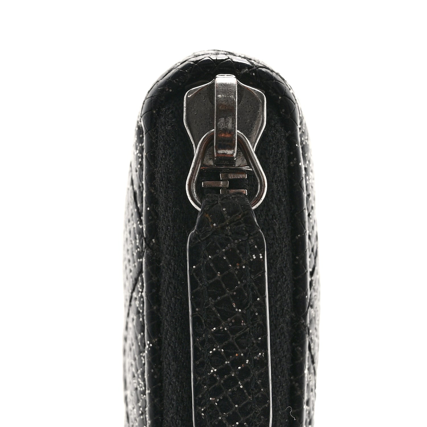 Chanel Glittered Calfskin Quilted Large Gusset Zip Wallet Black 9 of 12