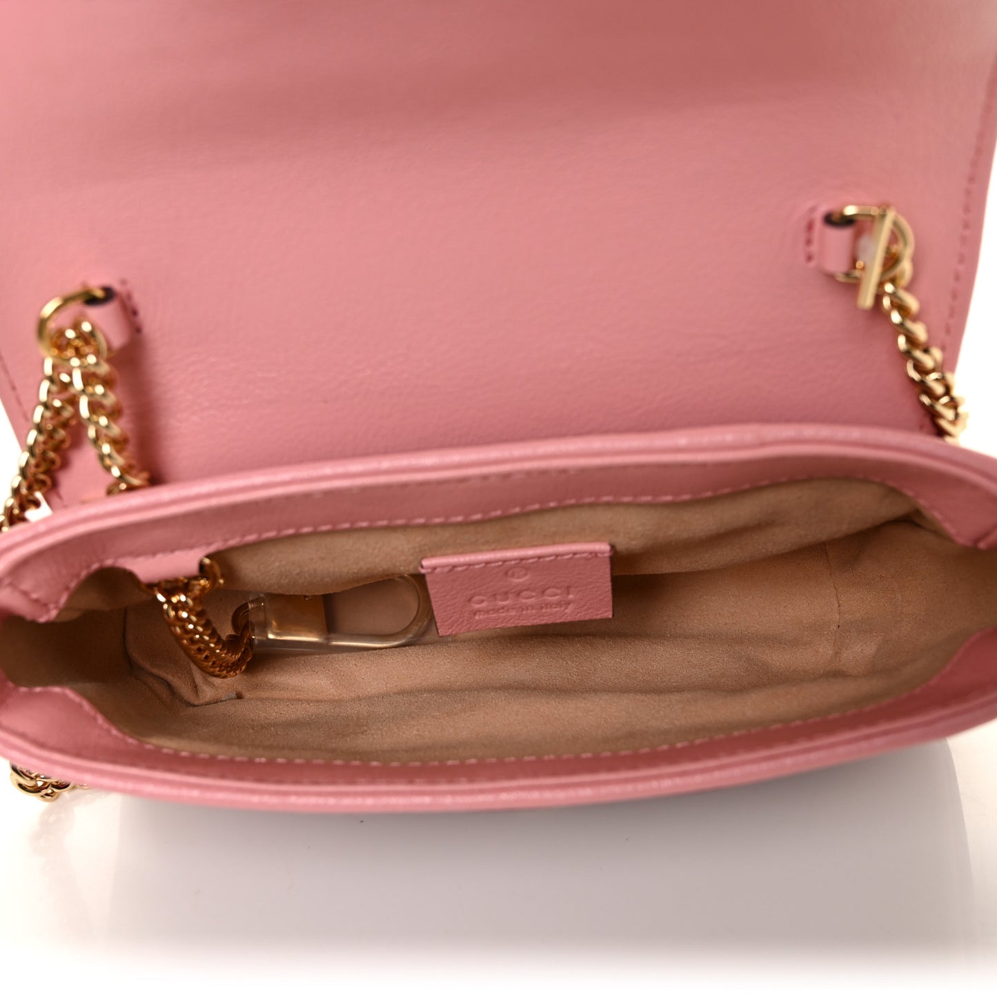 Azalea Calfskin Enamel Matelasse Diagonal Super Mini Torchon GG Marmont Shoulder Bag New Cherry Red Wild Rose
