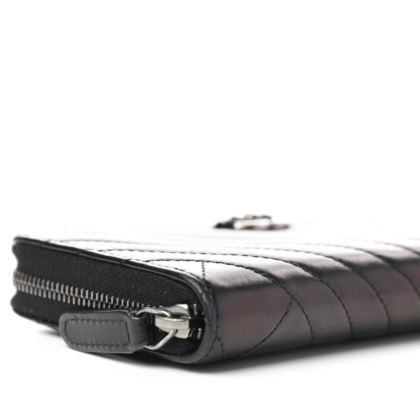 Glazed Calfskin Quilted Small Coco Boy Zip Around Wallet Black