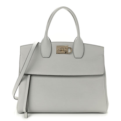 Salvatore Ferragamo Hammered Calfskin Medium Studio Bag Grey 1 of 9