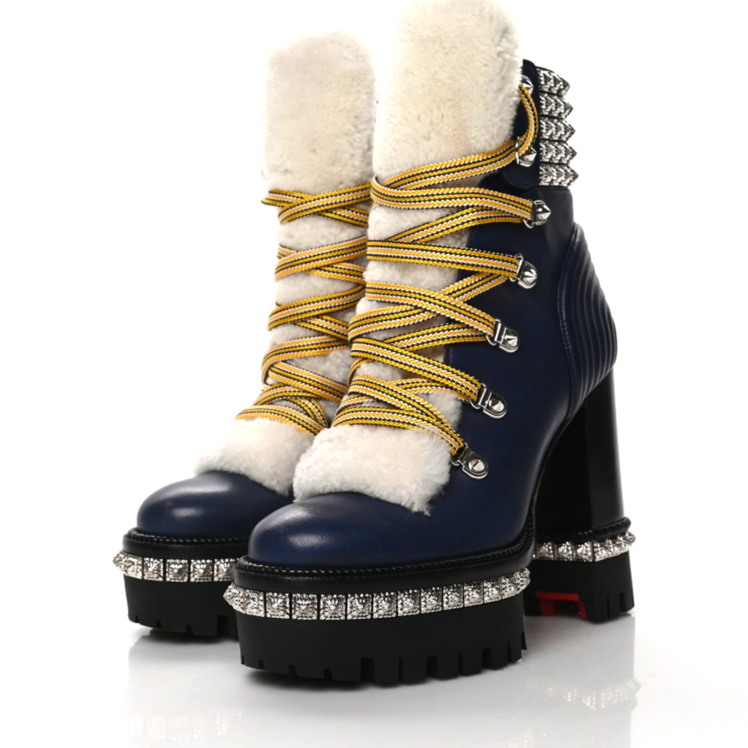 Christian Louboutin Calfskin Studded Shearling Yeti Donna 130 Boots 36 Version Navy 3 of 6