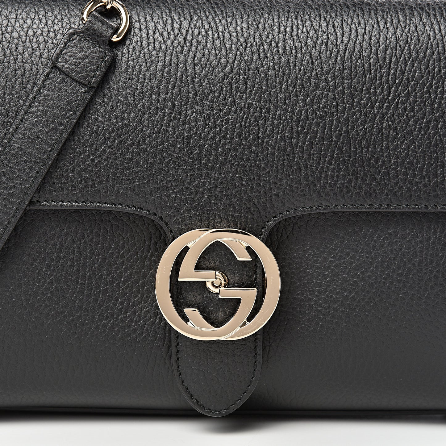 Dollar Calfskin Interlocking G Top Handle Shoulder Bag Black