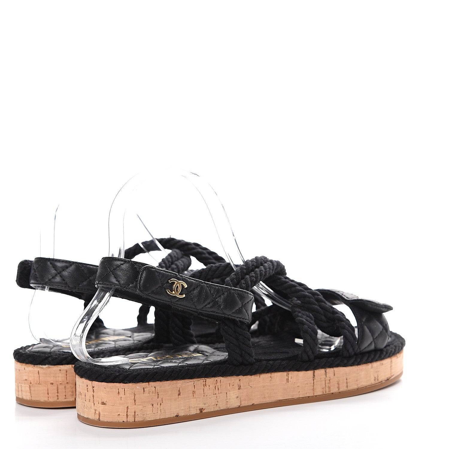 Chanel Cord Lambskin Quilted Logo Sandals 41 Black 4 of 10