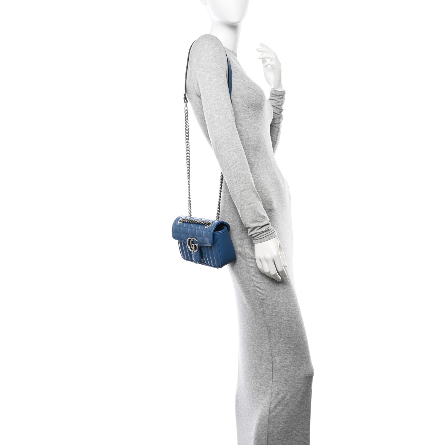Gucci Calfskin Matelasse Aria Mini GG Marmont Shoulder Bag Clear Blue 3 of 11