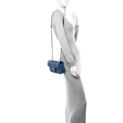Gucci Calfskin Matelasse Aria Mini GG Marmont Shoulder Bag Clear Blue 3 of 11