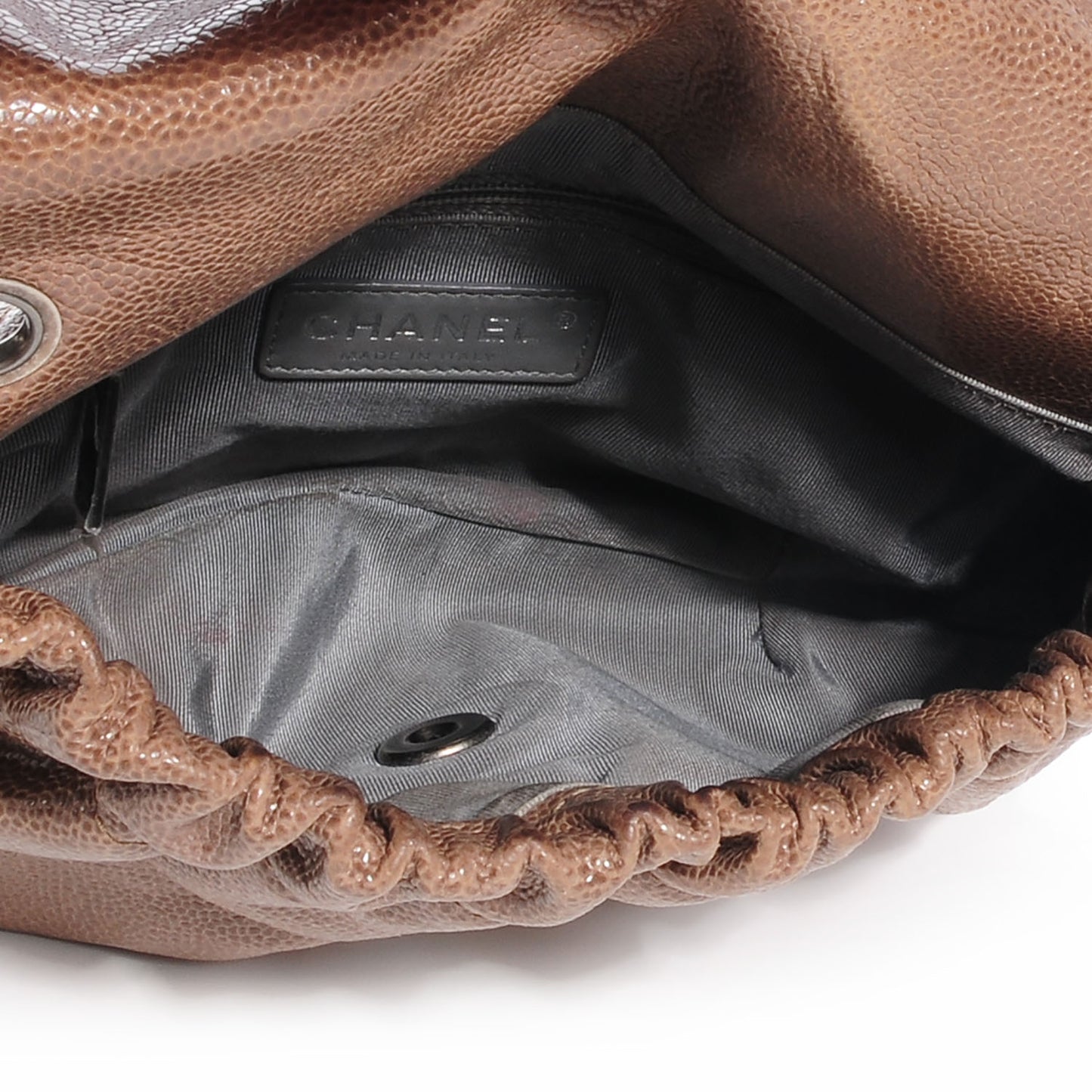 Caviar Quilted Medium Elastic Flap Brown