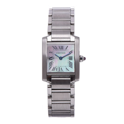Cartier Stainless Steel Pink Mother of Pearl 20mm Tank Francaise Quartz Watch 1 of 7