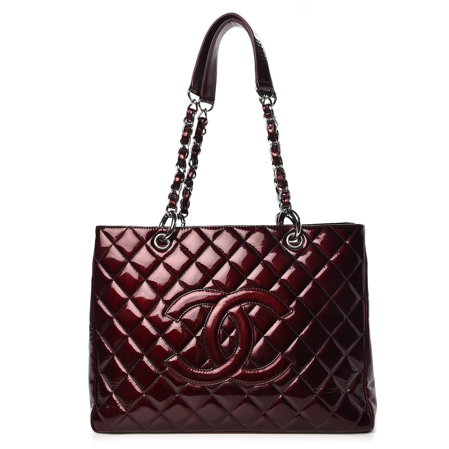 Patent Quilted Grand Shopping Tote GST Dark Bordeaux