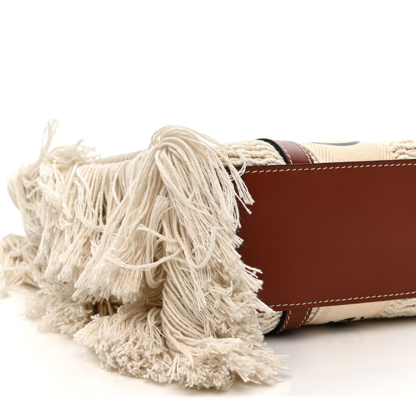 Cotton Calfskin Medium Woody Ribbon Fringe Tote Sepia Brown