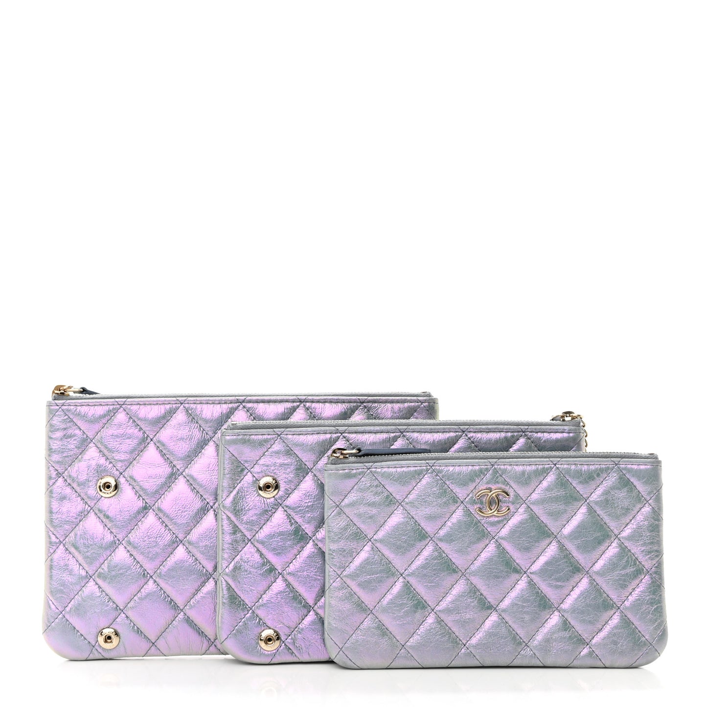 Iridescent Crumpled Calfskin Trio Cosmetic Case Purple
