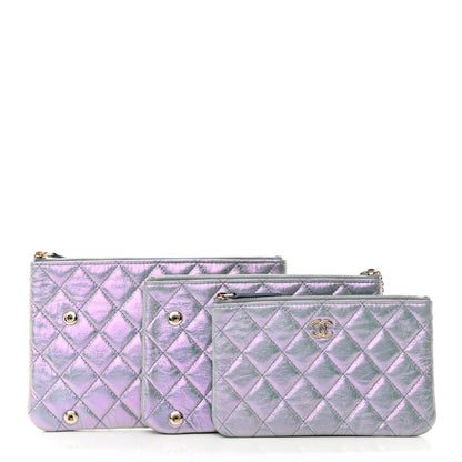 Chanel Iridescent Crumpled Calfskin Trio Cosmetic Case Purple 3 of 15