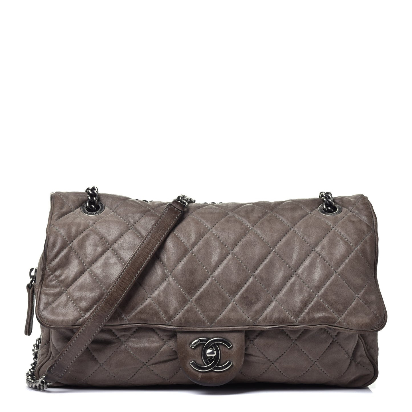 Iridescent Calfskin Quilted Large Shiva Flap Grey