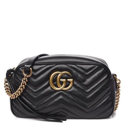 Gucci Calfskin Matelasse Small GG Marmont Chain Shoulder Bag Black 1 of 12