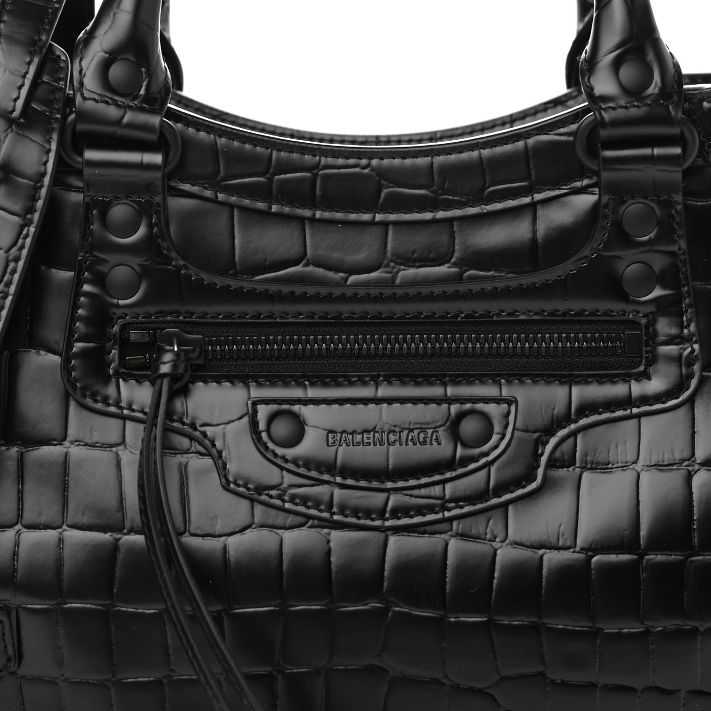 Semi Shiny Calfskin Crocodile Embossed Neo Classic Black Hardware S City Black