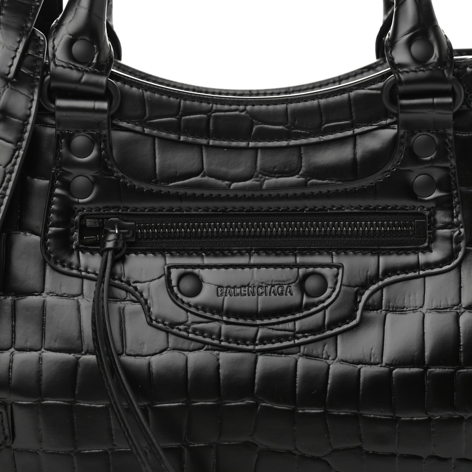 Balenciaga Semi Shiny Calfskin Crocodile Embossed Neo Classic Black Hardware S City Black 7 of 9