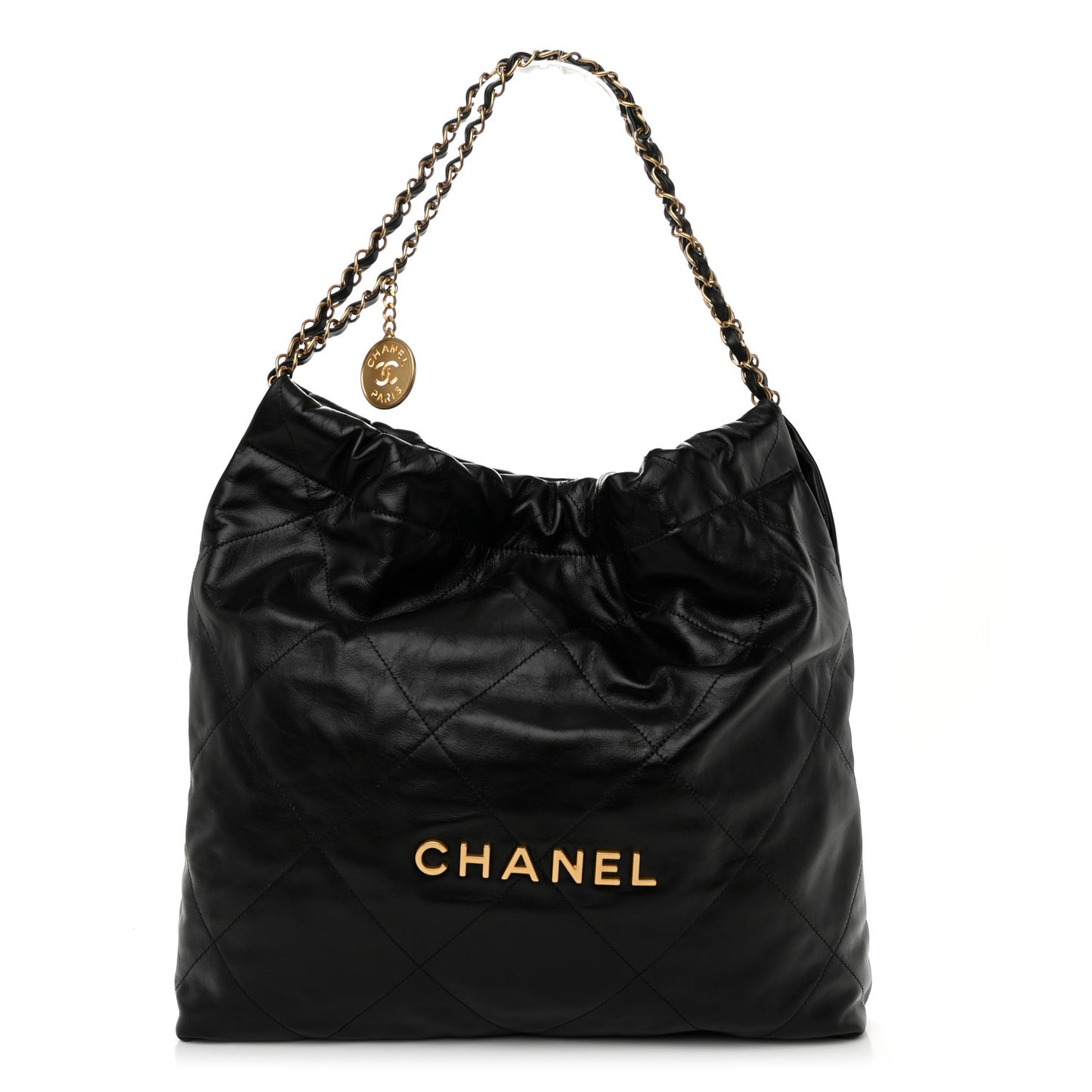 Shiny Calfskin Quilted Chanel 22 Black