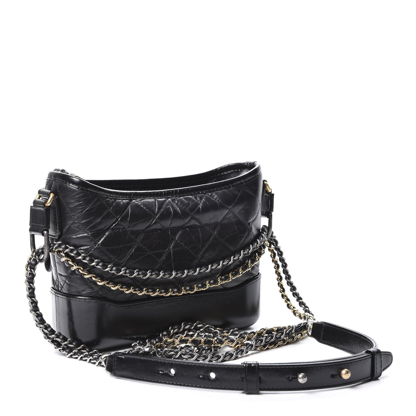 Aged Calfskin Quilted Small Gabrielle Hobo Black