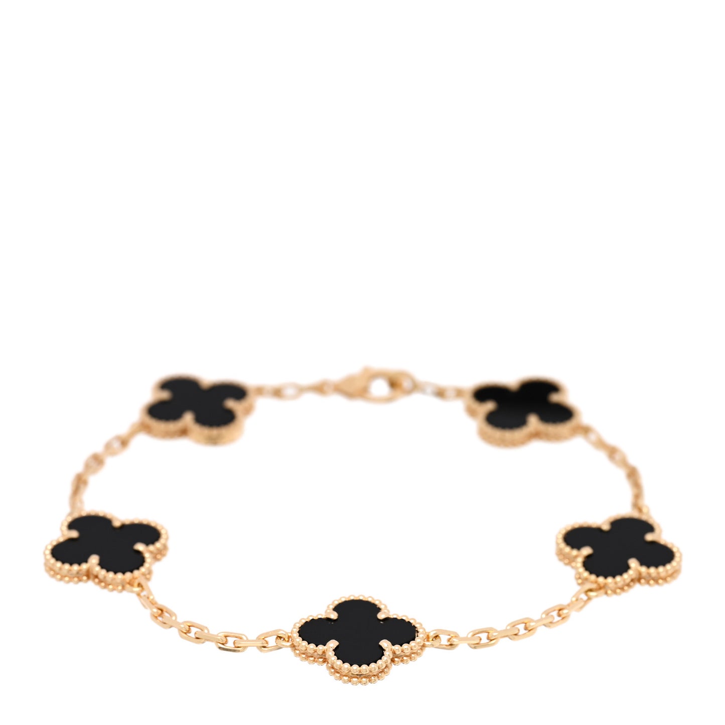 18K Yellow Gold Black Onyx 5 Motifs Vintage Alhambra Bracelet