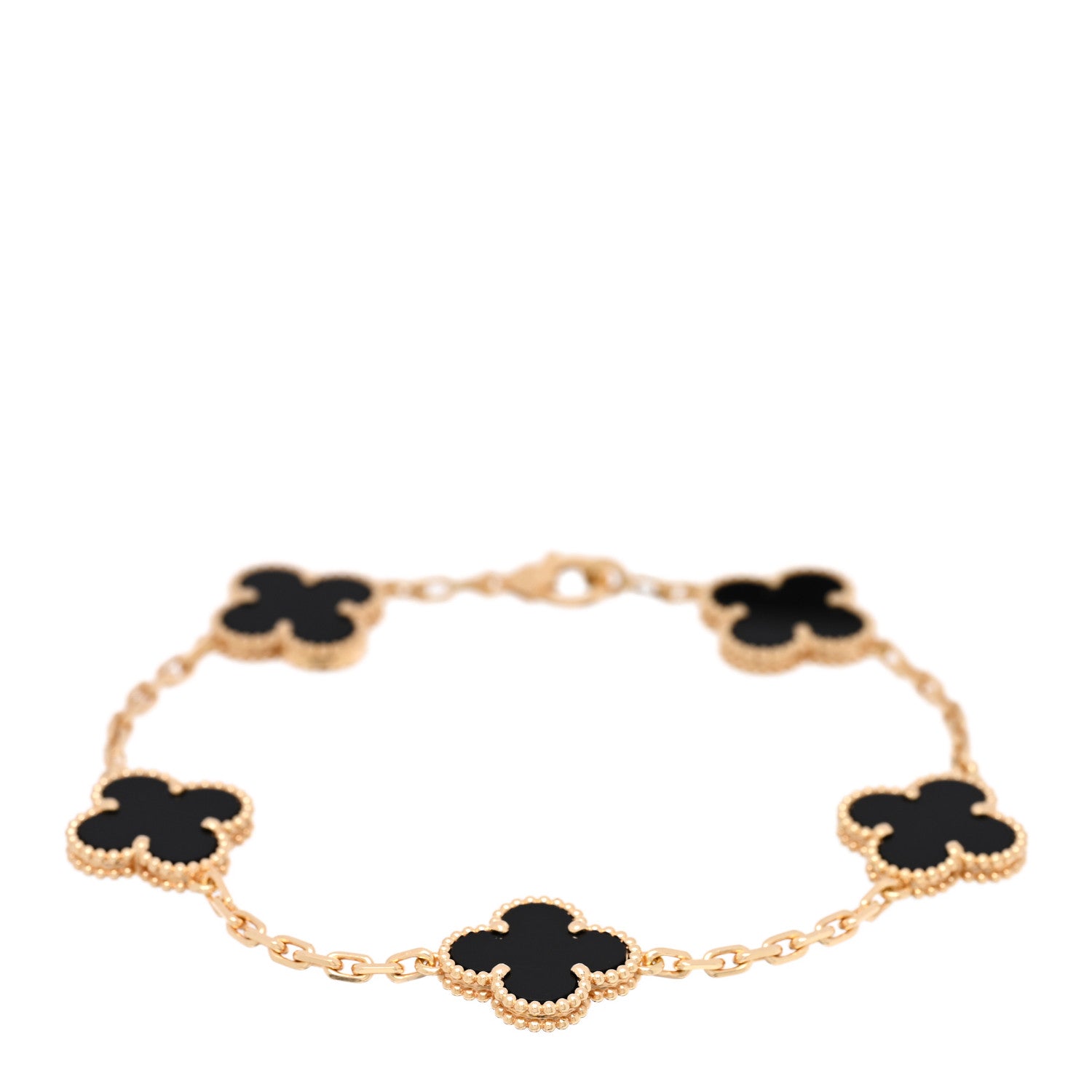 Van Cleef & Arpels 18K Yellow Gold Black Onyx 5 Motifs Vintage Alhambra Bracelet 1 of 4
