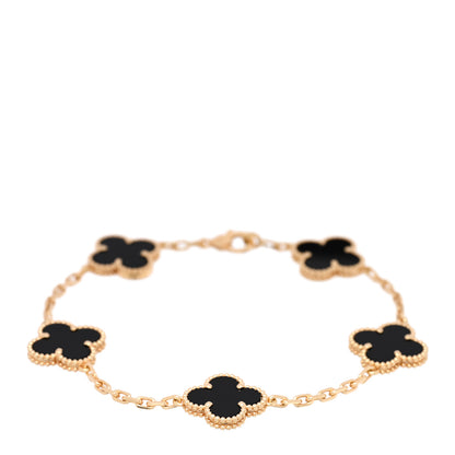 Van Cleef & Arpels 18K Yellow Gold Black Onyx 5 Motifs Vintage Alhambra Bracelet 1 of 4