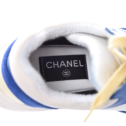 Chanel Nylon Lambskin Suede CC Womens Sneakers 37.5 Blue White Black 7 of 13