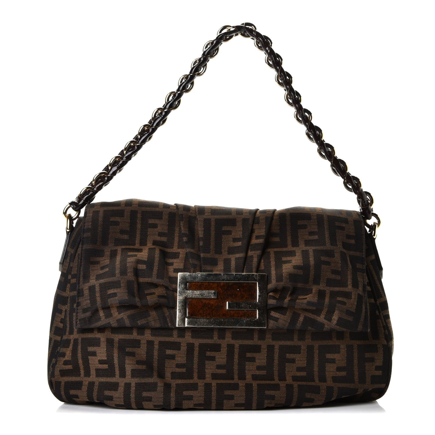 Fendi Zucca Patent Mia Shoulder Flap Tobacco 1 of 6