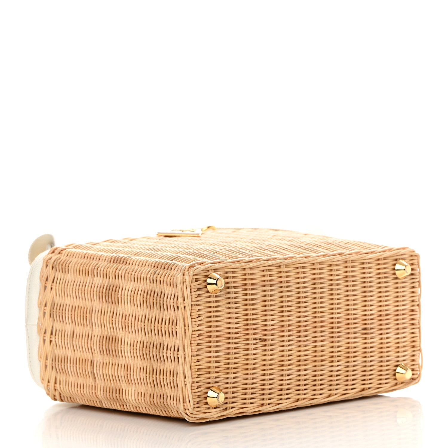 Prada Canvas Wicker Shoulder Bag White Tan 4 of 14