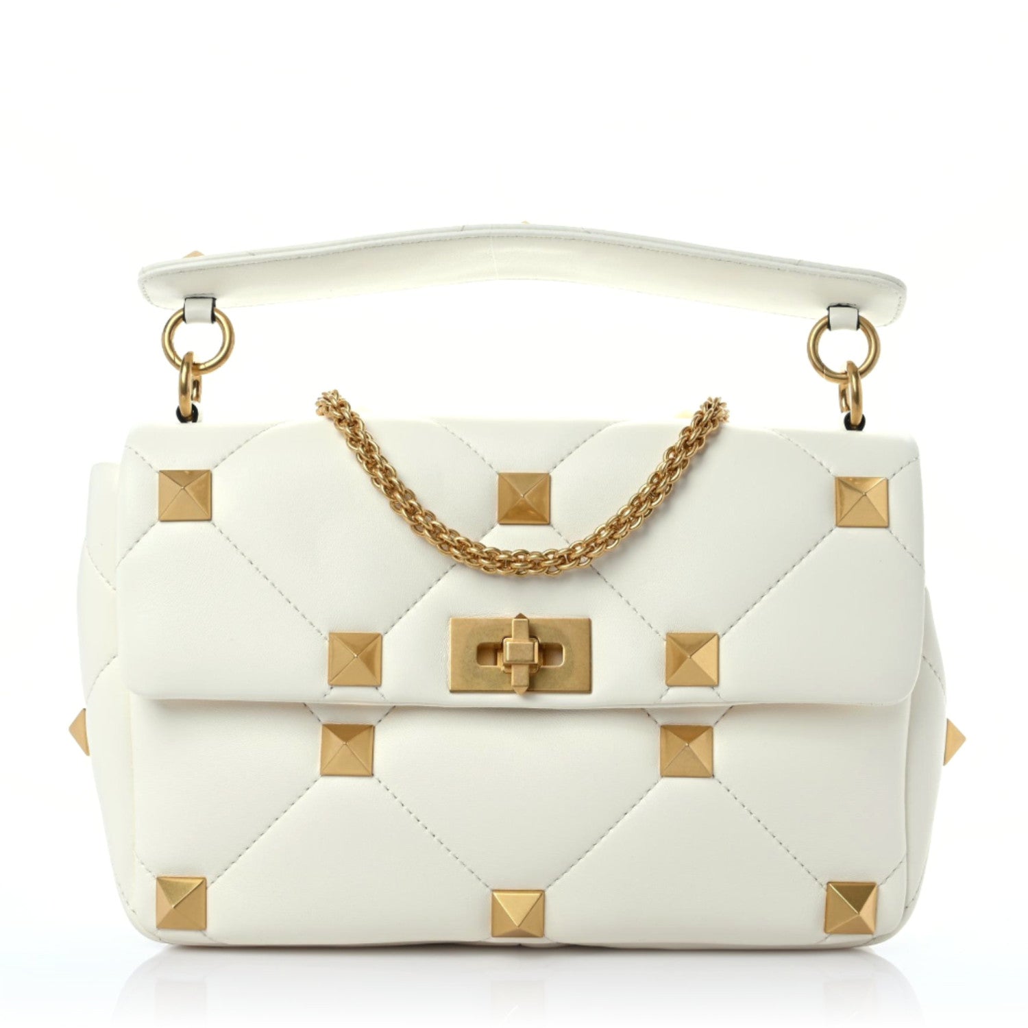 Valentino Garavani Nappa Large Roman Stud Shoulder Bag Ivory 1 of 8