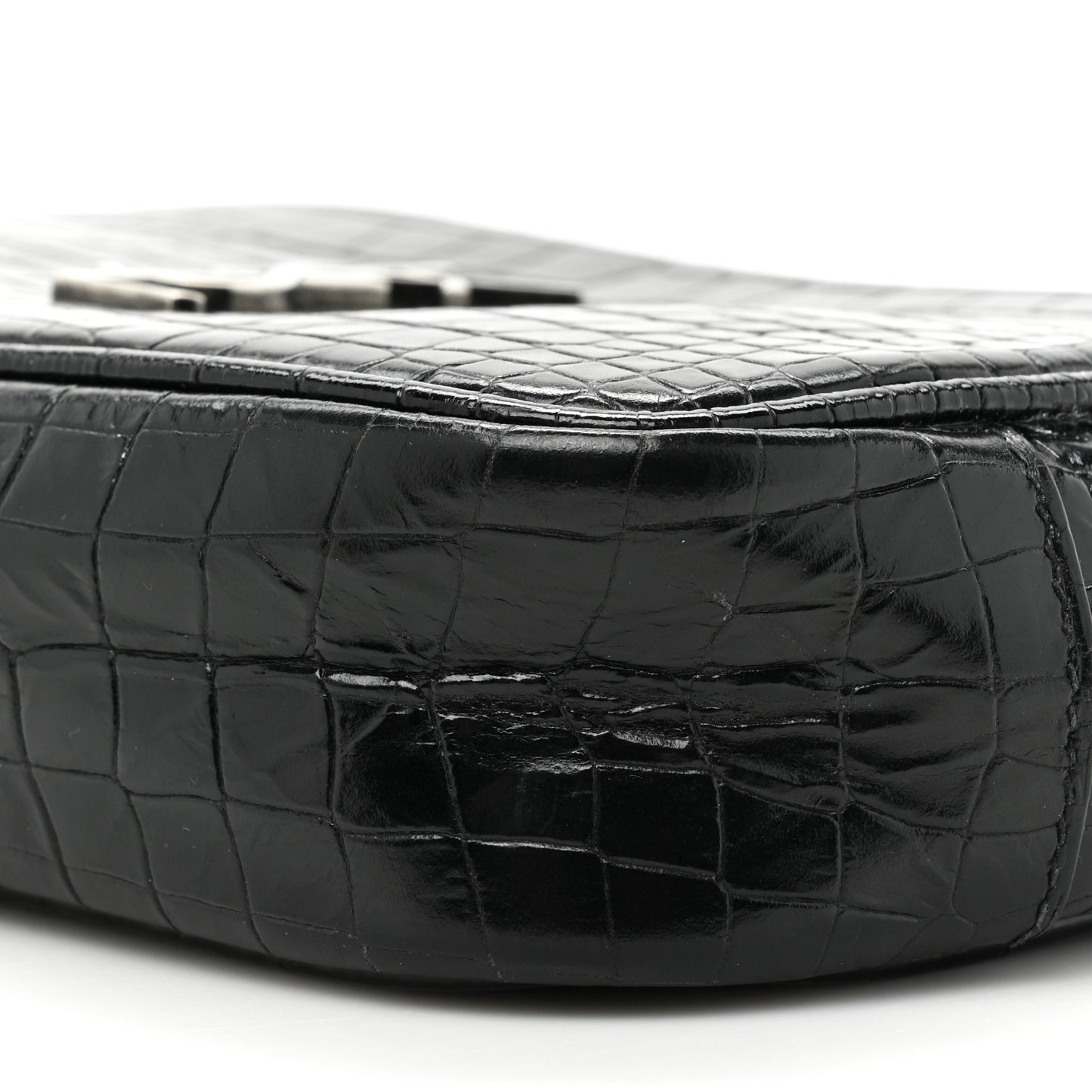 Calfskin Crocodile Embossed Monogram Mini Lou Camera Bag Black
