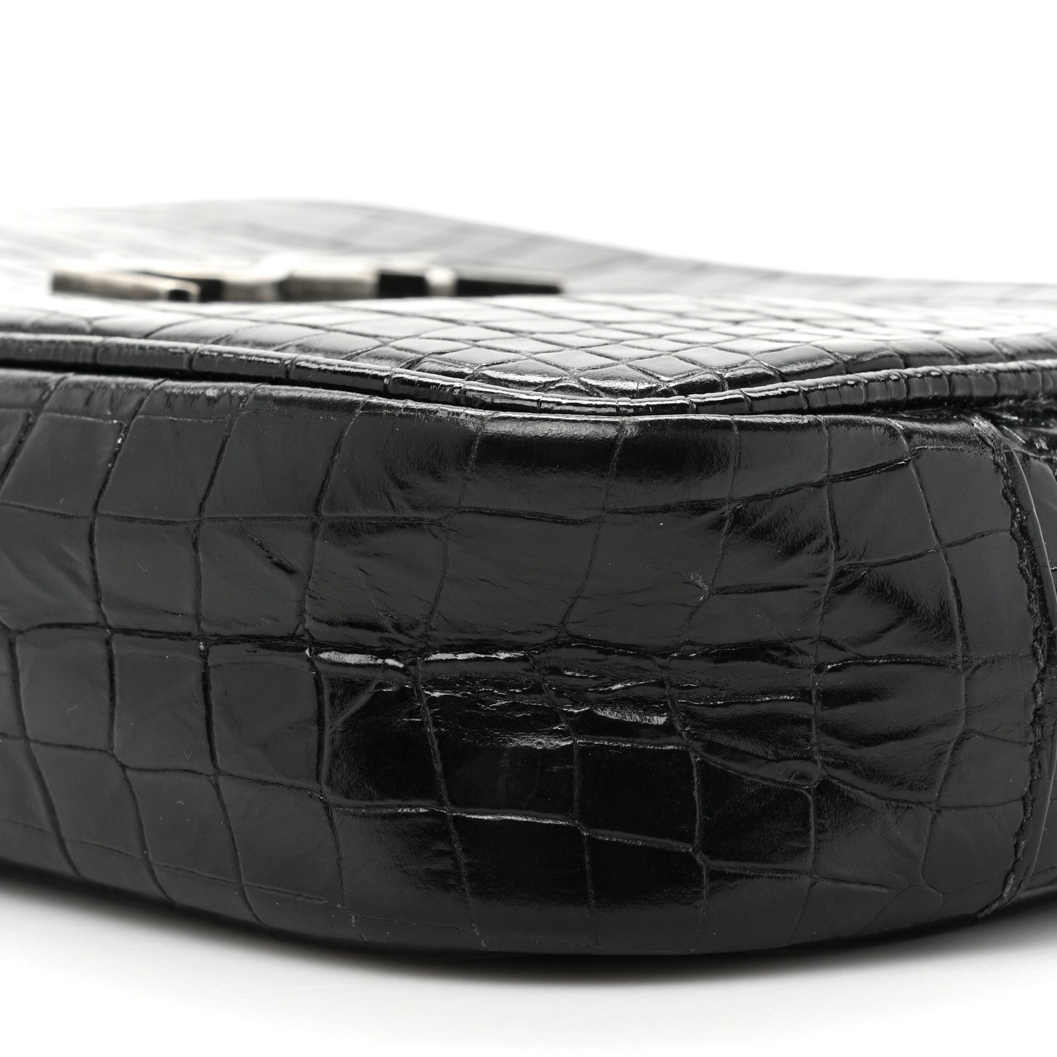 Saint Laurent Calfskin Crocodile Embossed Monogram Mini Lou Camera Bag Black 8 of 12