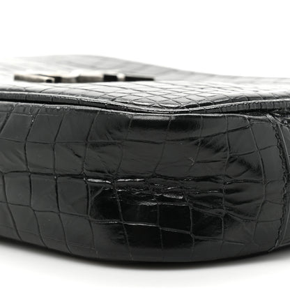 Saint Laurent Calfskin Crocodile Embossed Monogram Mini Lou Camera Bag Black 8 of 12