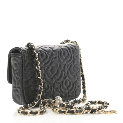 Chanel Lambskin Camellia Embossed Chain Belt Bag Black 3 of 12