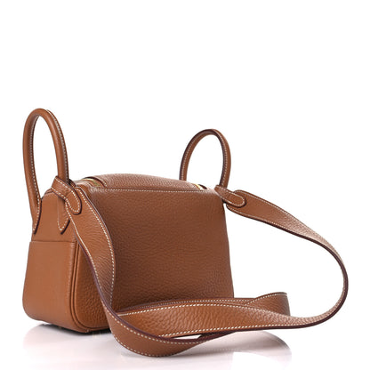 Hermes Taurillon Clemence Mini Lindy 20 Gold 3 of 10