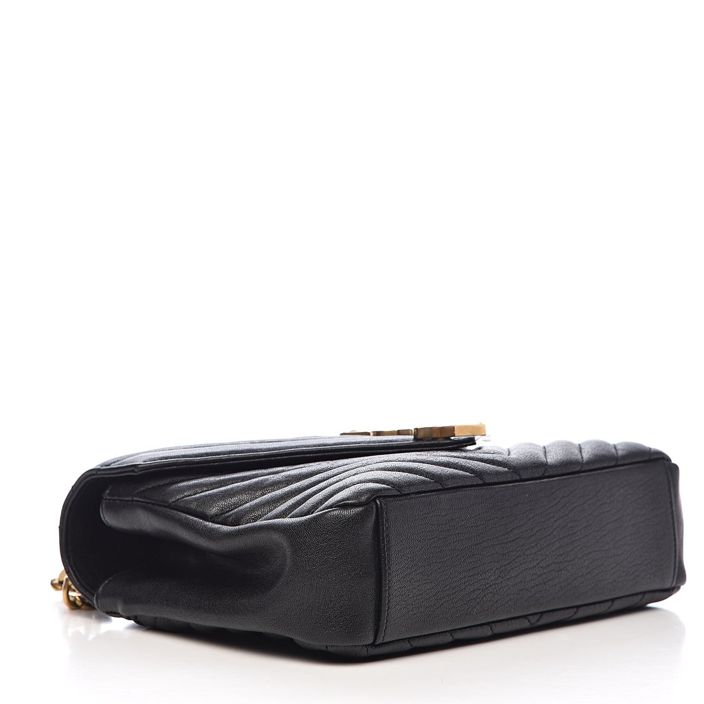 Sheepskin Matelasse Chevron Monogram Medium College Bag Black