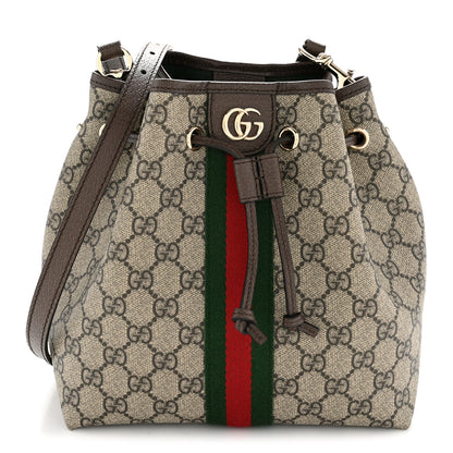 Gucci GG Supreme Monogram Web Small Ophidia Top Handle Bucket Bag Brown 1 of 9