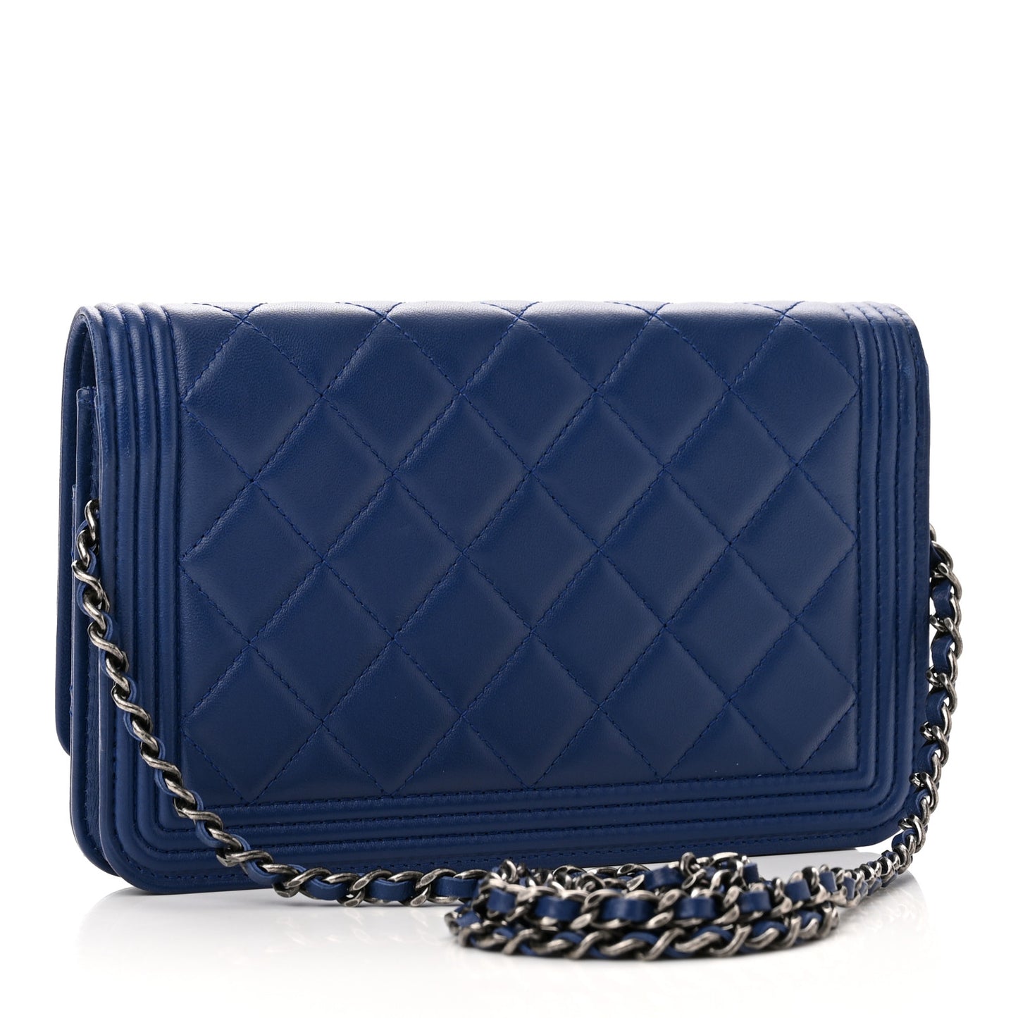Lambskin Quilted Boy Wallet On Chain WOC Blue