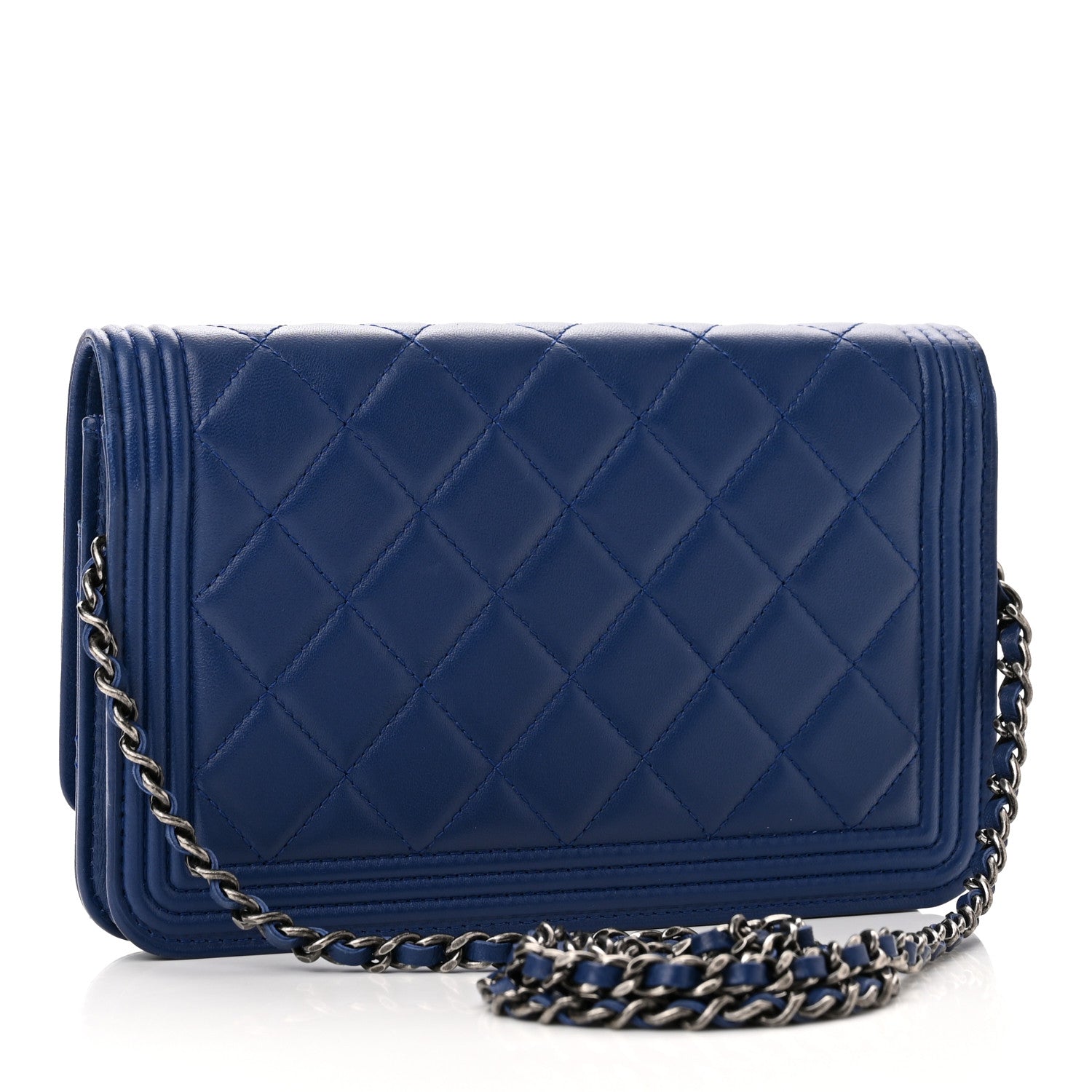Chanel Lambskin Quilted Boy Wallet On Chain WOC Blue 2 of 12