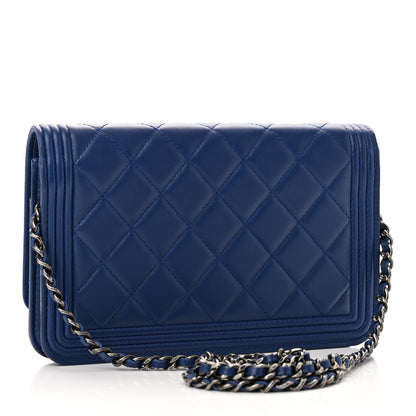 Chanel Lambskin Quilted Boy Wallet On Chain WOC Blue 2 of 12