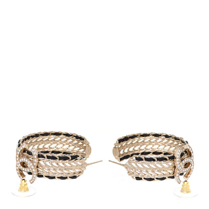 Chanel Crystal Lambskin CC Chain Hoop Earrings Gold Black 3 of 5