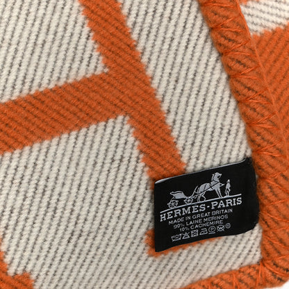 Hermes Wool Cashmere Signature Classic Avalon Blanket Ecru Potiron 3 of 3